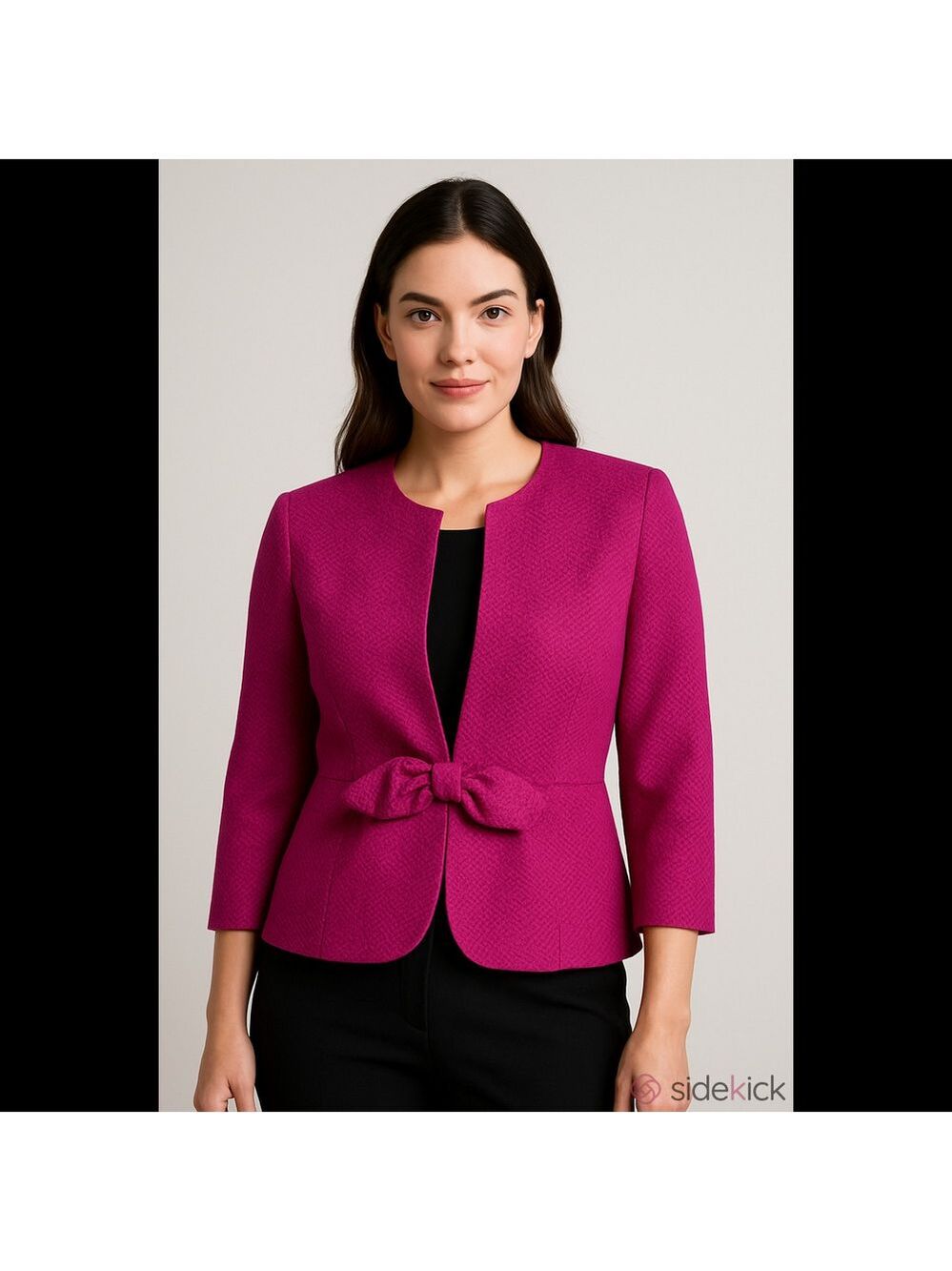 Carolina Herrera Rare Women's Bright Fuchsia Textured Crop Blazer Jacket Size 14